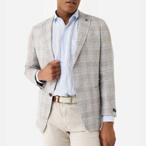 Mens Peter Millar Crown Crafted Linen Plaid Sport Coat Jacket 44R New